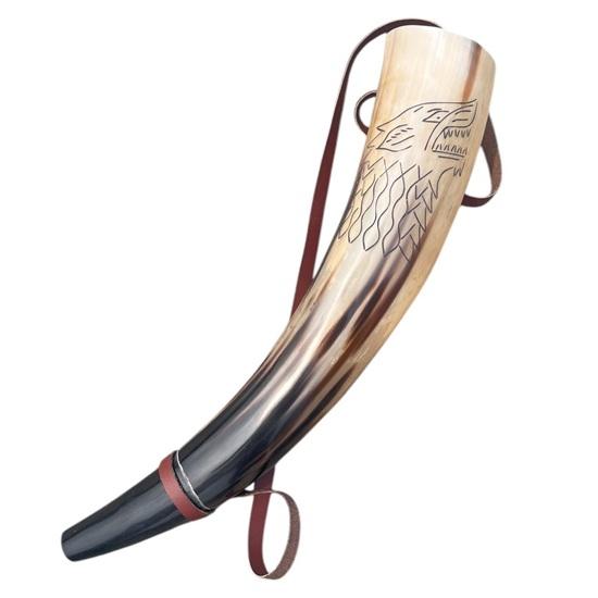 40.64 Cm Hand Engraved Viking War Horn Natural Ox Horn Battle Trumpet Medieval Cosplay Accessory Gift Wedding, Thanksgiving, Christmas