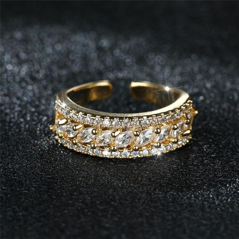 Antique Gold Tone Color Engagement Rings Marquise White Cubic Zircon Nuptial Wedding Occasion Women Finger Ring High End Crystal Stone Small Stone