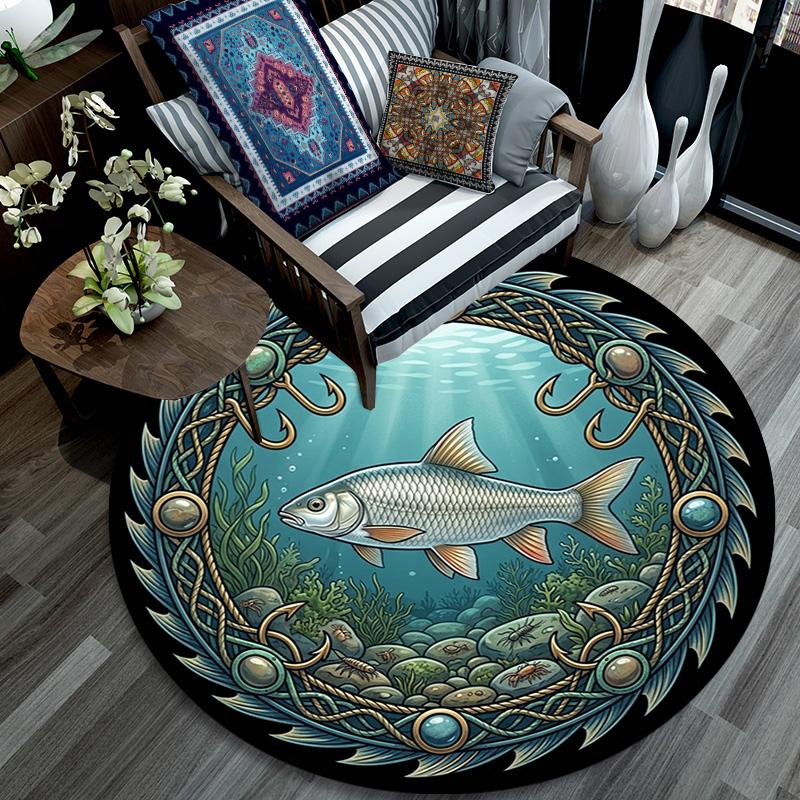 Underwater Emblem Round Area Rug Under Office Chairs Bedroom Living Room Home Decor 80cm x 80cm