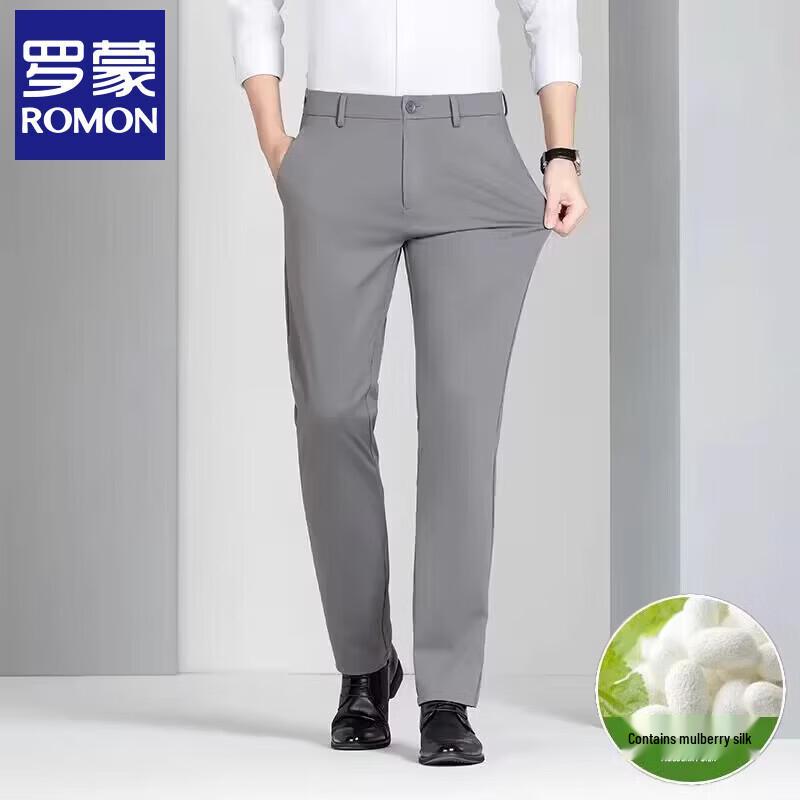 Romon Men s Summer Business Casual Mulberry Silk Blend Straight Leg Trousers 30