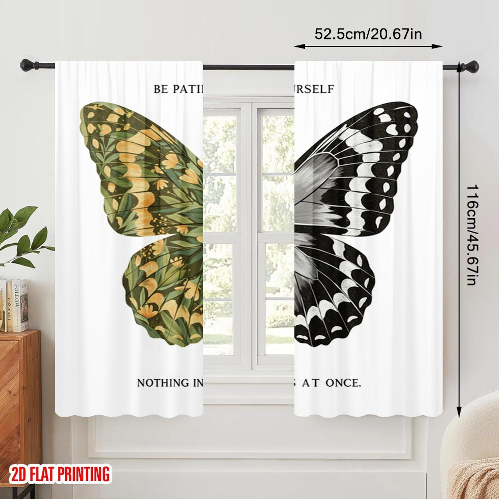 2pcs 2D flat printing Drapes Butterfly Floral Nature Polyester Without Electricity Festive Holiday Use for Outdoor Holiday
