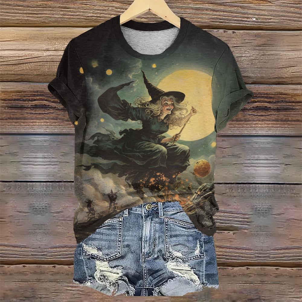 Halloween Designer Kurzarm T-Shirt Hexendruck Sommer Neue O-Ausschnitt Damen T-Shirts Mode Lose Damen Kleidung Tops