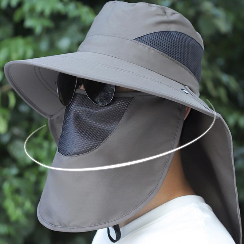 Summer Quick-Drying Boonie Hats With Neck Mask Cover Men Breathable Mesh Sun Visor Fisherman Hats Outdoor Wide Brim Bucket Caps