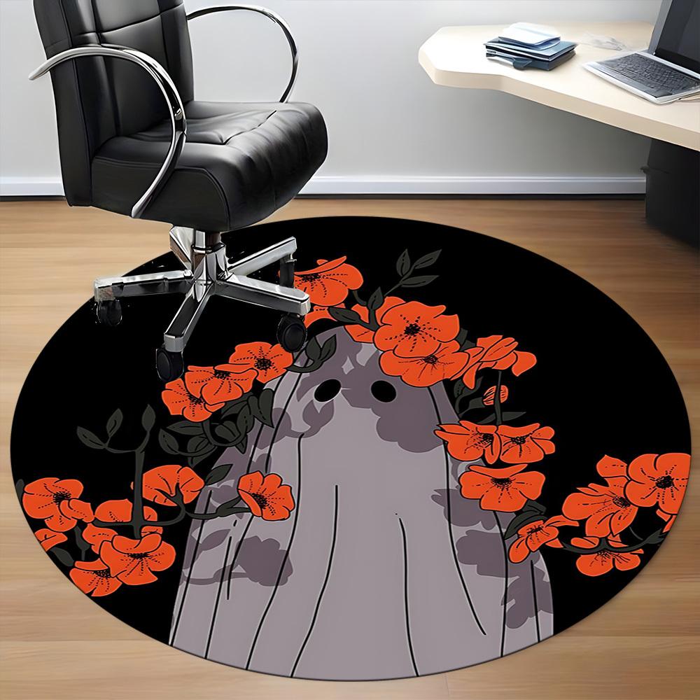 1pc Ghost Flowers Office Round Area Rug, Mat Suitable For Office, Under Office Chairs Bedroom Living Room Home Decor, Room Deco