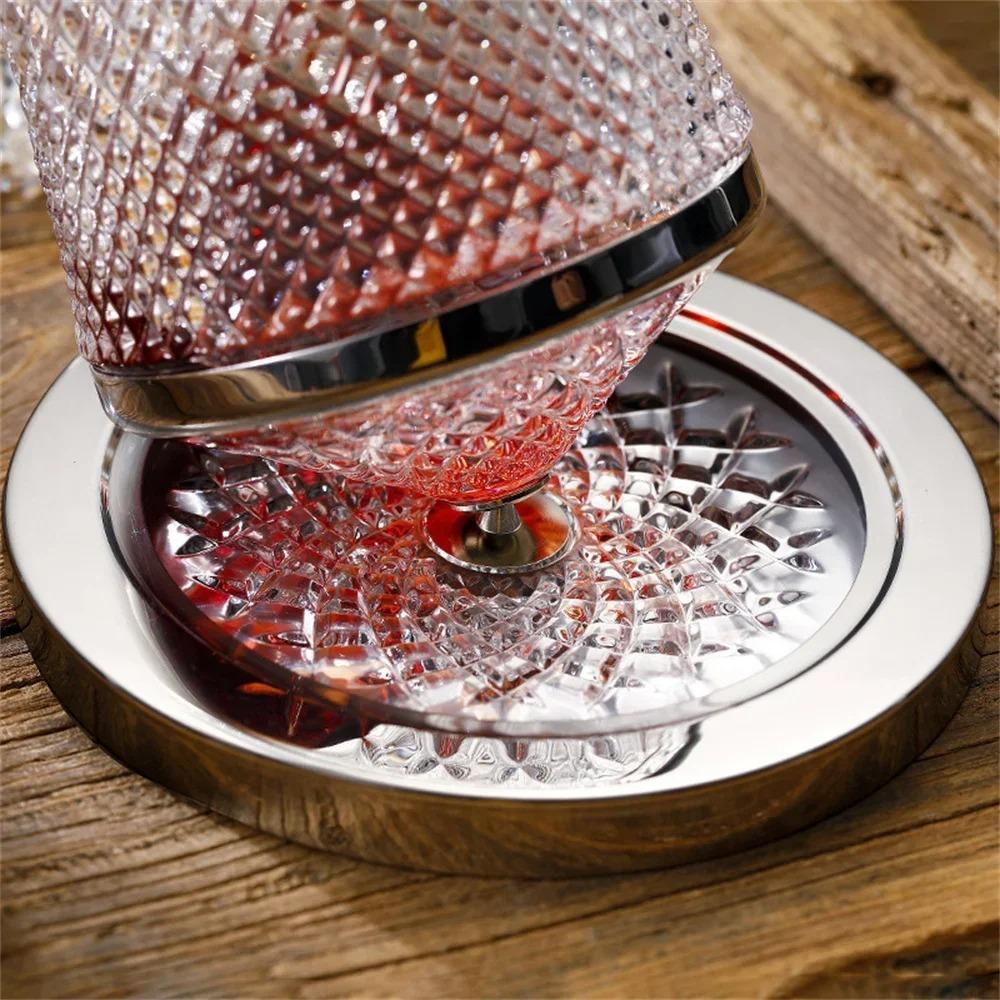 High Grade Crystal 360° Rotating Decanter Tumbler 1500ml Wine Aerator Dispenser,Luxury Bar Gift&Home Use