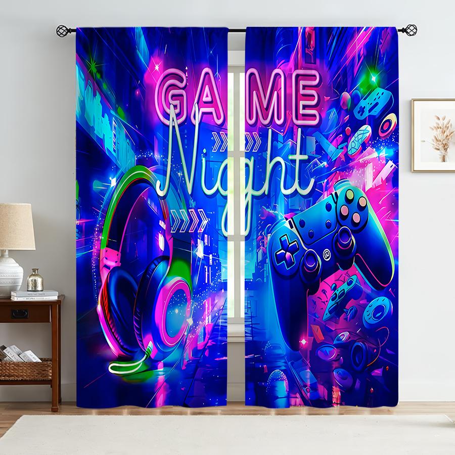 

Игровые наушники Занавески Мультяшный Игровой Стиль Подходящие Спальни Гостиные Сквозной Кармашек Декоративная Занавеска Полиэстер Идеально Для Гостиной W100*H70(CM)-Grommet top&1PCS