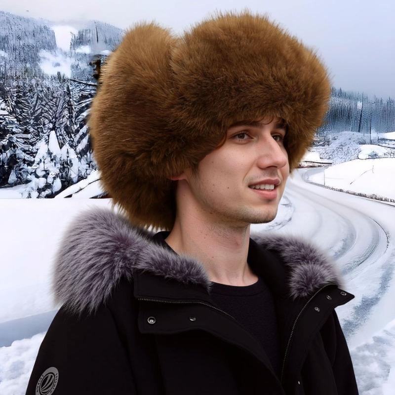 New winter leather windproof and cold-proof ear protection cotton hat piled and thickened fur warm hat