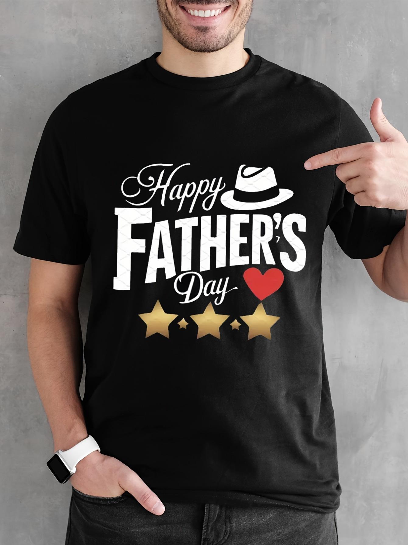 Black 100% Cotton Father s Day T-shirt - Happy Father s Day Graphic with Golden Stars & Red Hearts M