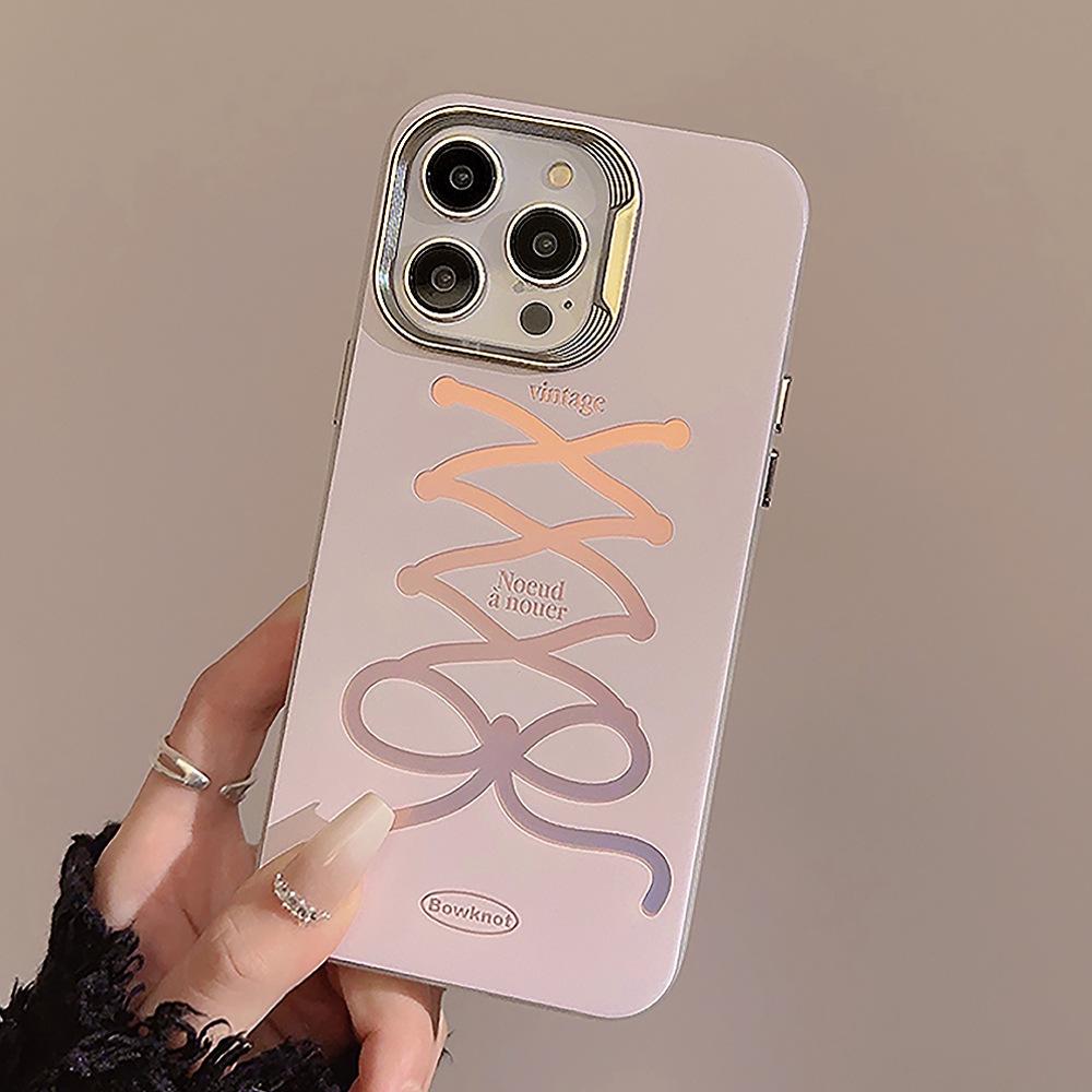 Ribbon Bow Chain Iphone15 Suitable for 14Promax Mobile Phone Case 12 Apple 13 Sweet 11 Electroplating