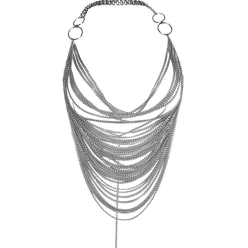 

European and American Style Ins Summer New Fashion Personalized Metal Chain Halter Neck Backless Sexy Hollow-Out Women s Tank Top Silver W080Tp One size fits all