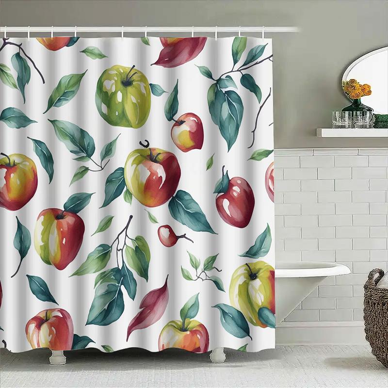 Colorful Fruit Print Shower Curtain Rustic Red Green Yellow Pattern Waterproof Bathroom Decor 72X78In (6 Pack Rings)
