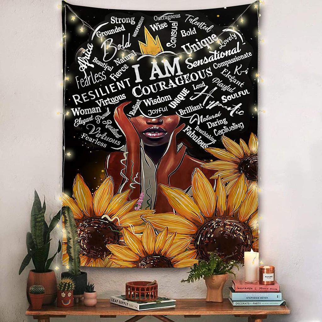 Garden tapestry moon phase tapestry flowers vines black background cloth home decoration wall carpet hanging cloth