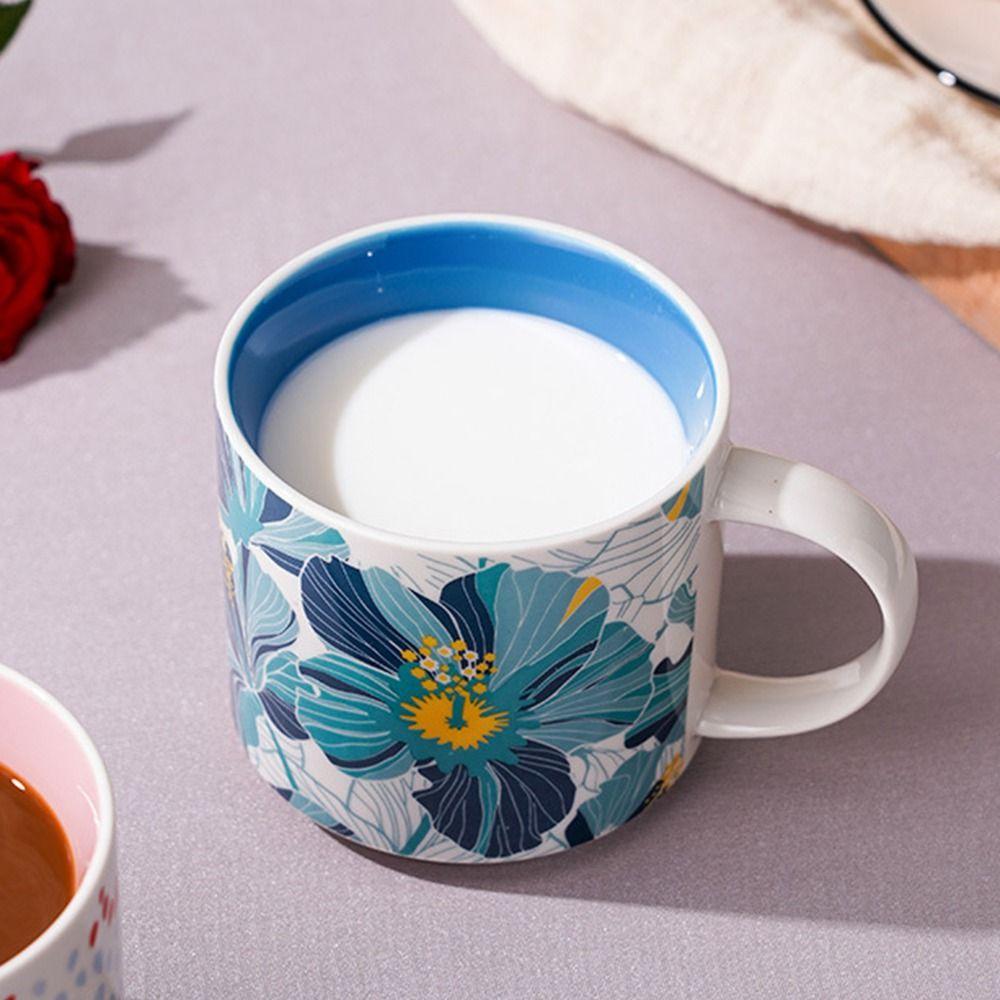 Creative Tea Cup Floral Colored Ceramic Coffee Mug Durable Water Cup  Household