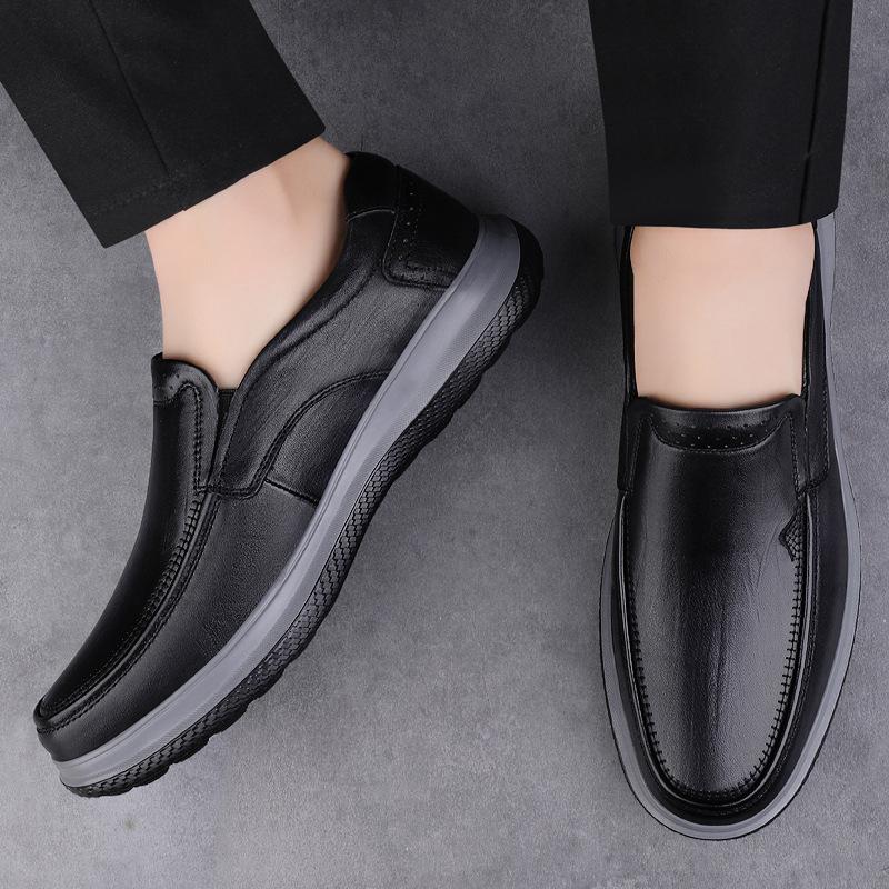 Men's Shoes Loafer Leather Shoes Spring Low-top Foot Cover Leather First Layer Cowhide Surface One Pedal Flat Bottom Large Size Casual Shoes Brown