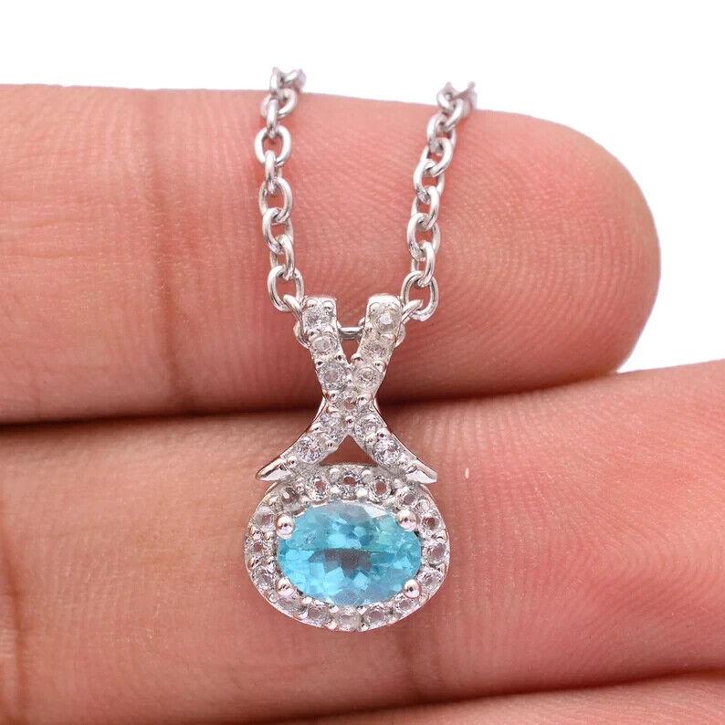 Natural Blue Apatite Gemstone 925 Sterling Silver Pendant Sky Apatite  Pendant