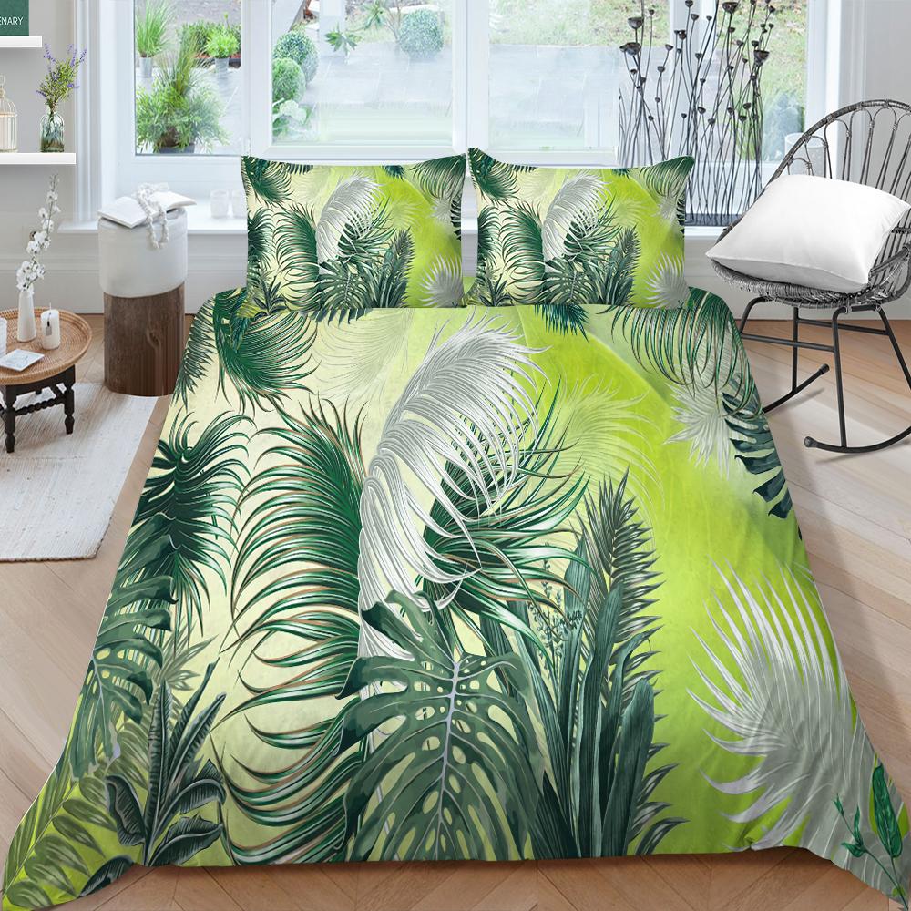 Family Bedding Single Double Bed Full Size Plant Printing Series Bedding Leaf Pattern Pillowcase and Quilt Cover Washable Home Decoration