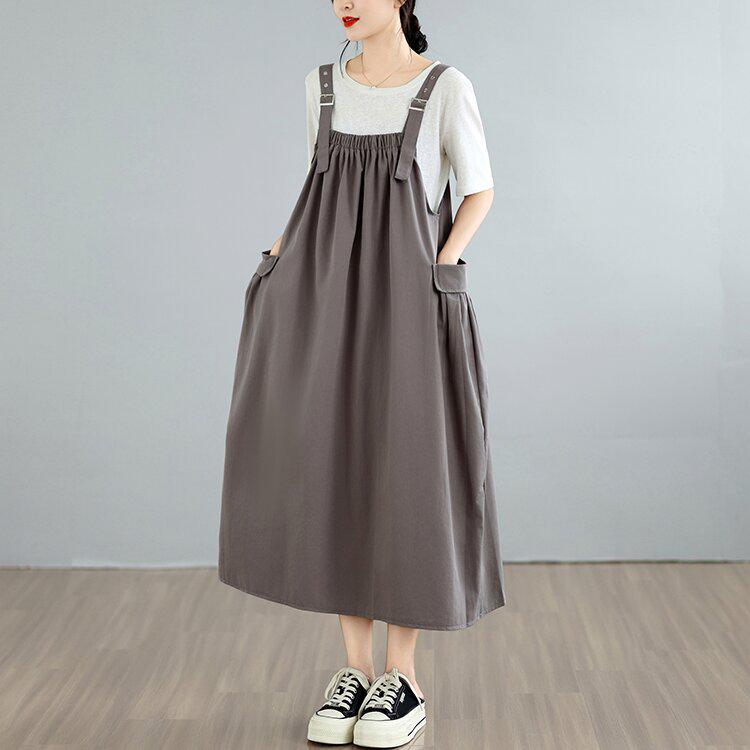 Sleek Summer Korean-Style Plus-Size Spaghetti Strap Overalls Dress
