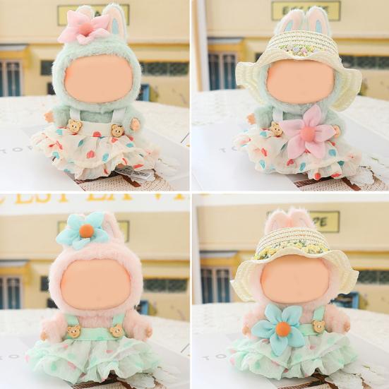 Doll Clothes for 17cm La Bubu 2-Piece Set Hair Clip Floral Dress Outfit Floral Hairpin Doll Accessory