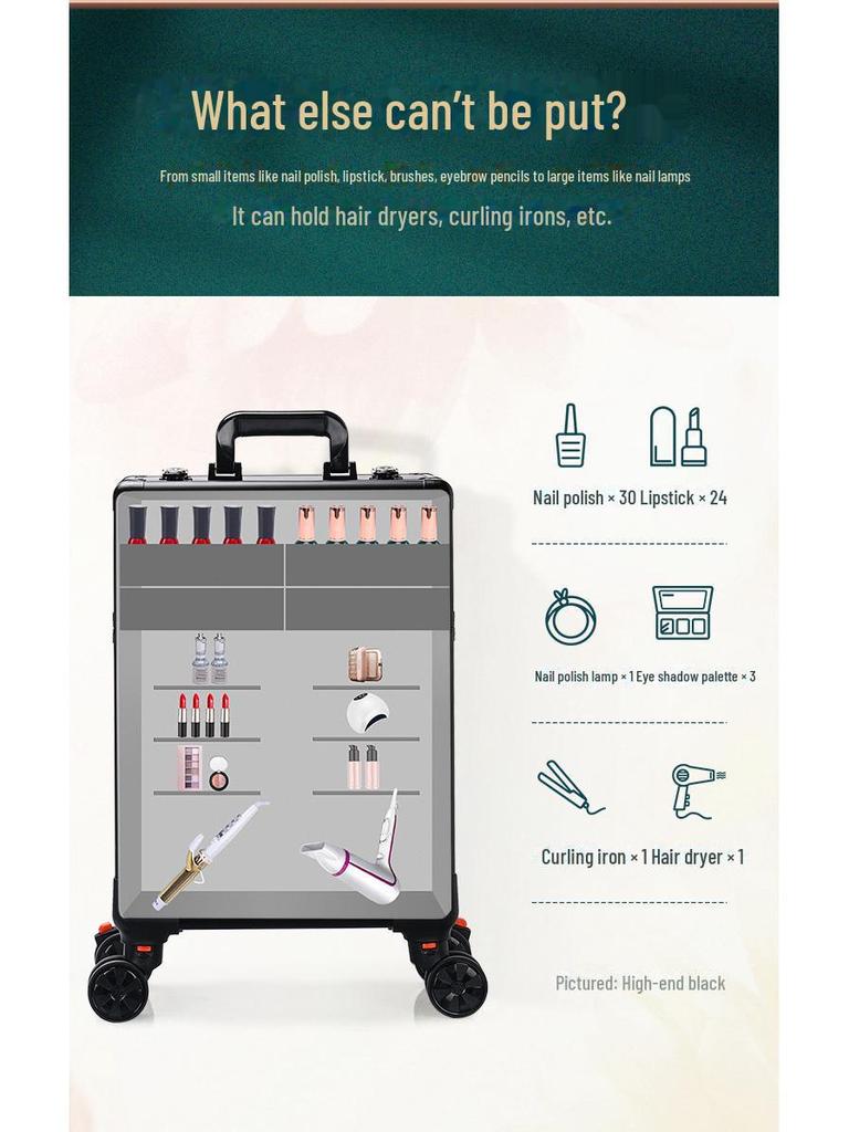 Professioneller Kosmetikkoffer mit Trolley: Aufbewahrung für Nailart-, Tattoo-, Friseur- und Makeup-Artist-Utensilien, Lieferung in einem Stück