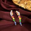 Medieval Vintage Jewelry Retro Light Luxury Court Style Colored Parrot Earrings Dripping Oil Long Bird Earrings