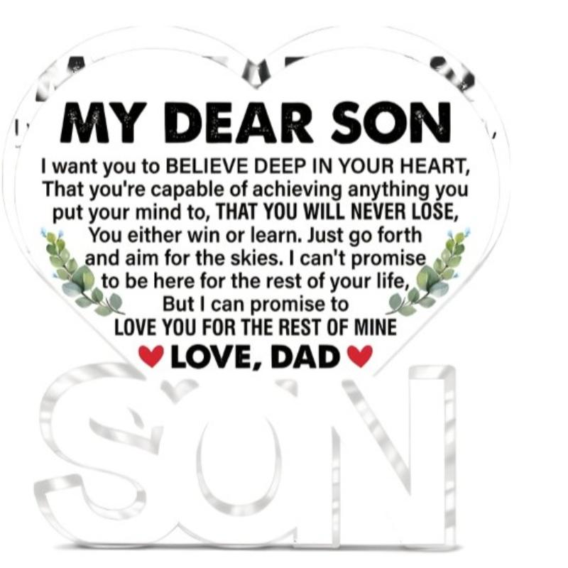  1pc Heart-Shaped Acrylic Plaque for Son From Dad - Engraved Inspirational Message, Contemporary Sentimental Gift for Christmas, Birthday, Graduation 