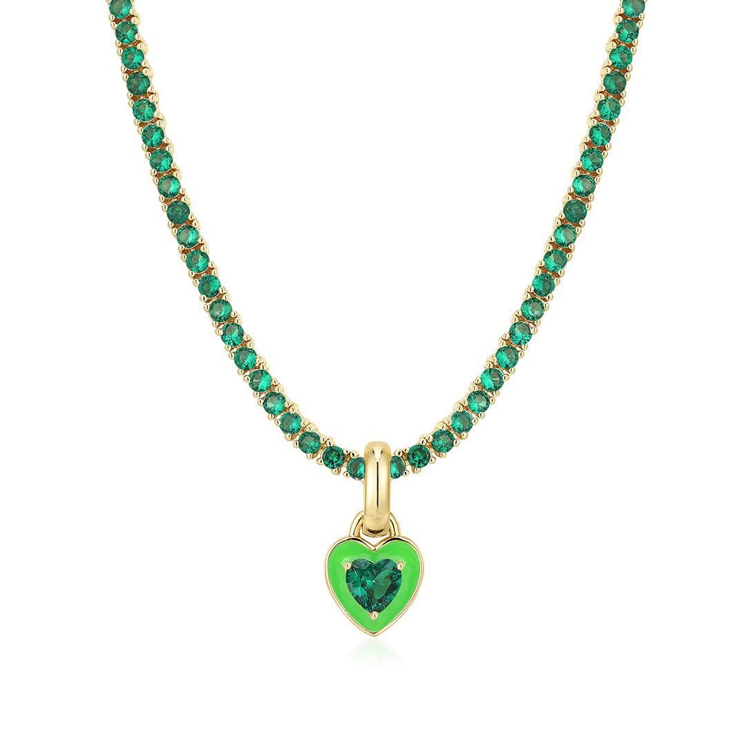 

Color Retention Tennis Chain Color Zircon Necklace Emerald Zircon Chocker Short Necklace Light Luxury Style Color Retention зелёный