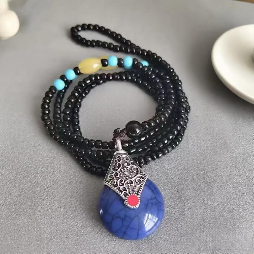 Acryl mehrfarbiger Anhänger Pulloverkette weiblich, ethnischer Stil handgefertigt perlenbesetzt vielseitig Wassertropfen floral lange Halskette