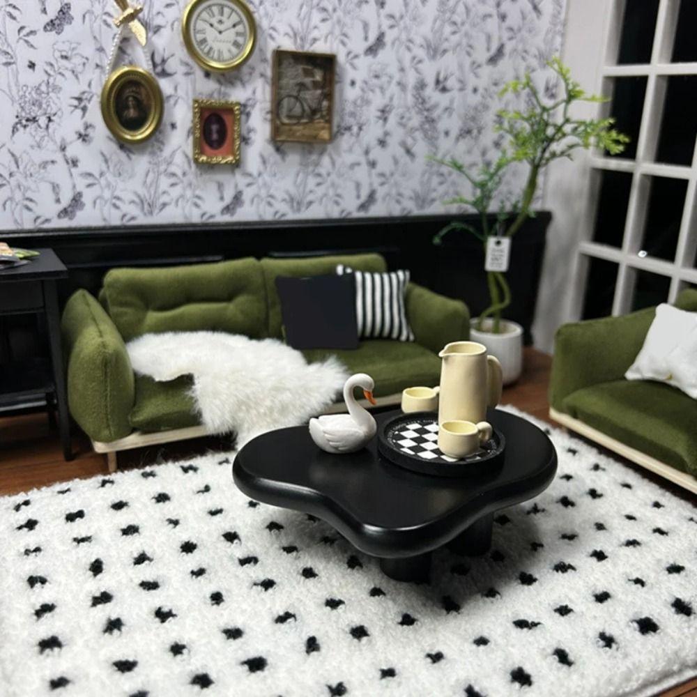 Pretend Play Dollhouse Black Plaid Carpet 1/12 Scale Black Plaid Floor Mat OB11 BJD