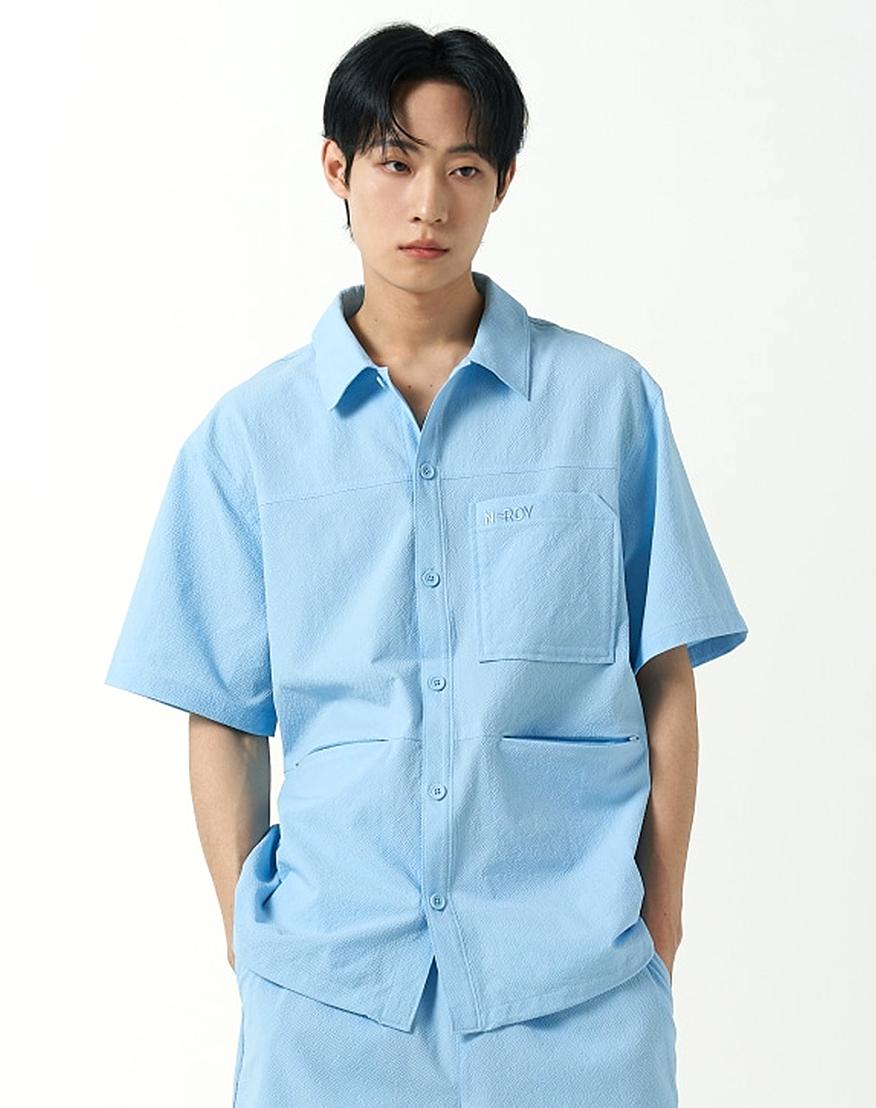 Ndy Seersucker Short Sleeve Shirt Sky Blue Sky Blue/L
