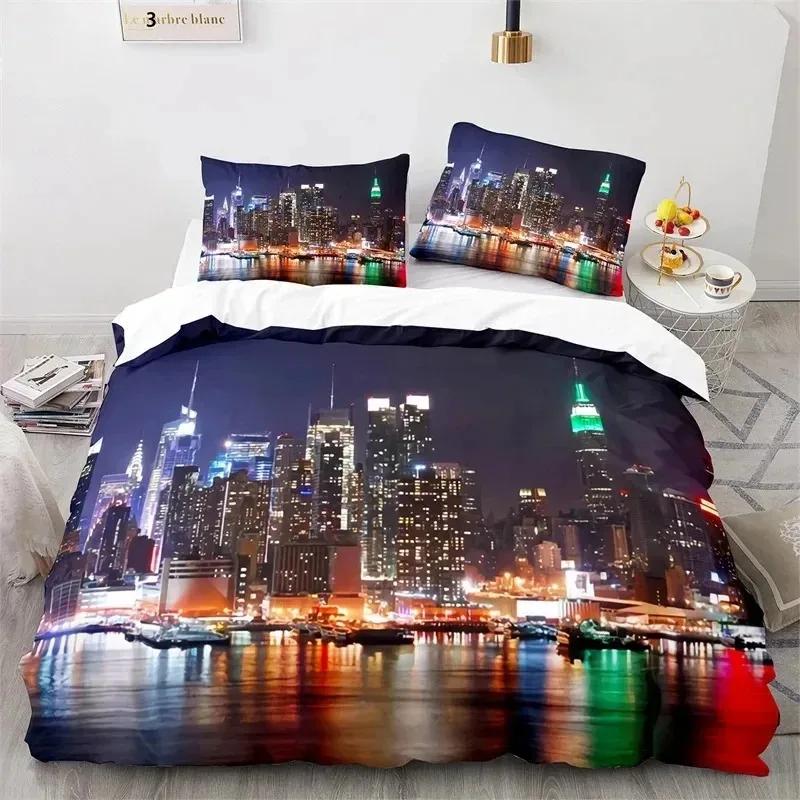 Statue of Liberty Duvet Cover King Size Microfiber World Famous Building Bedding Set New York Landmark Cityscape Comforter Cover