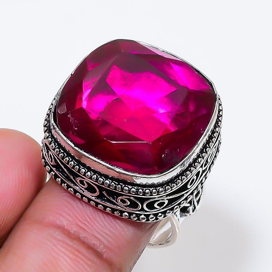 Natural Pink Rubillite Gemstone 925 Sterling Silver Jewelry Ring Size 8 AR-18533