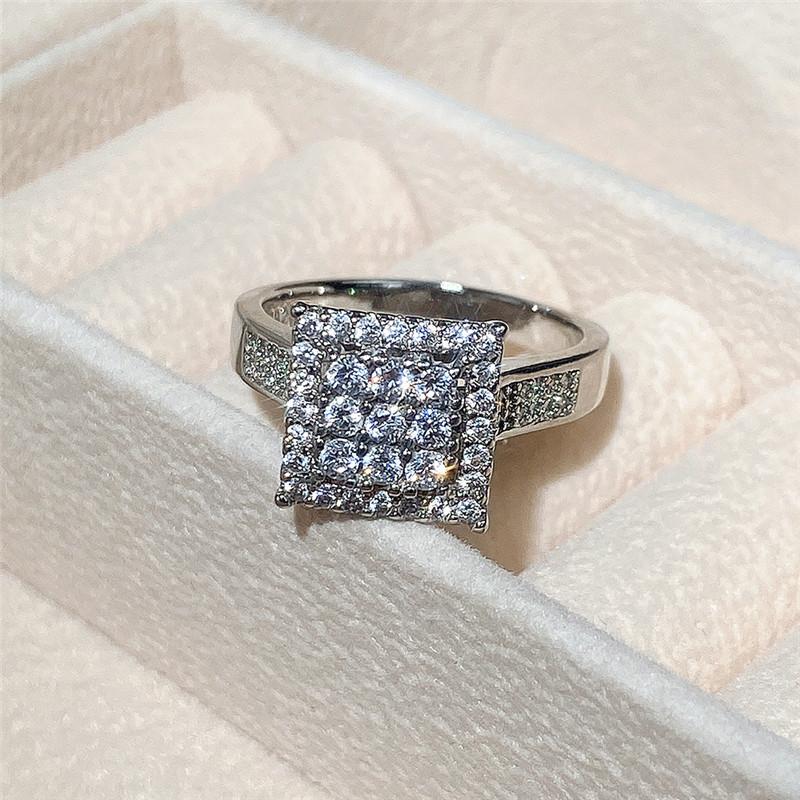 Exquisite Square Wedding Ring For Women With Silver Color Clear Cubic Zirconia Newly Designed Lady's Finger Rings Bands