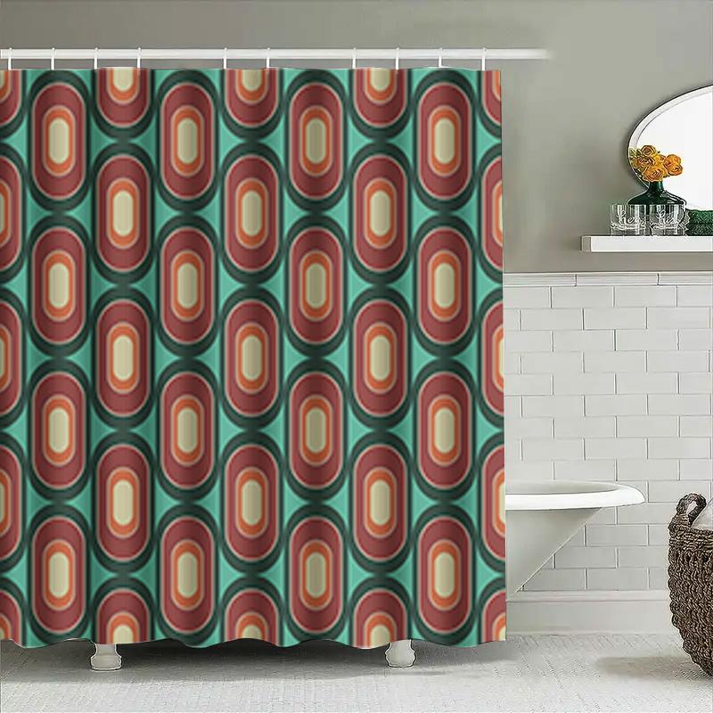 Vintage Retro Style Shower Curtain Classic Colorful Circles Pattern For Bathroom Decor 72'' X 84'' Blue, Red, Beige Green