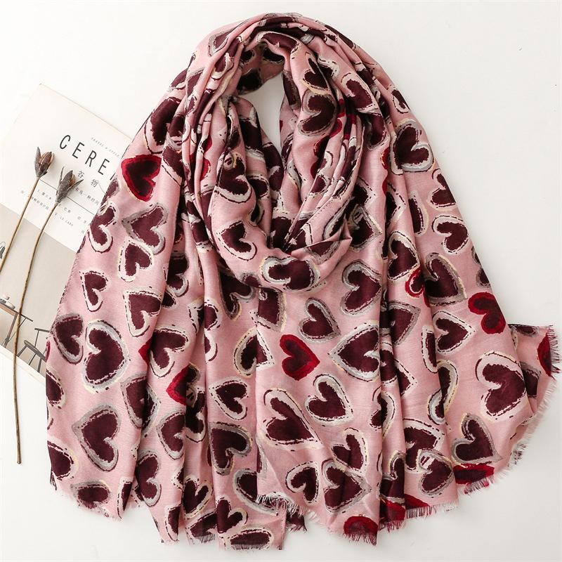 90*180cm Luxury Loving Heart Designer Print Women Long Scarf Ventila Cotton Linen Shawl Lady Tassel Muslim Hijab Wrap