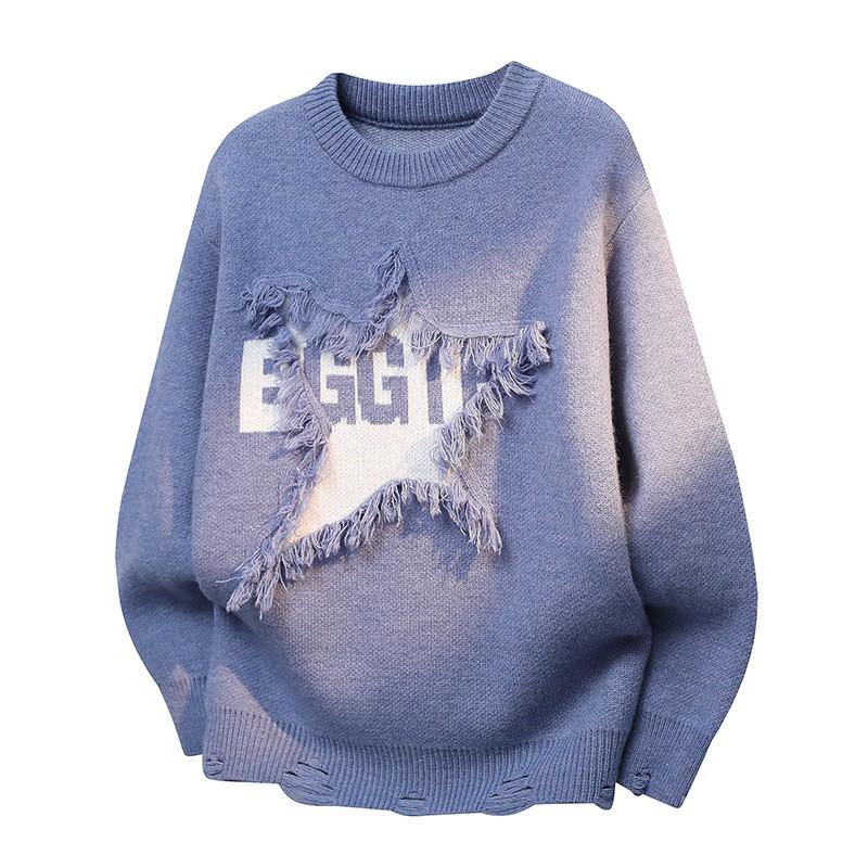 Unisex Knit Sweater Round Neck Long Sleeve Loose Fit Thick Warm Pullover Travel Streetwear