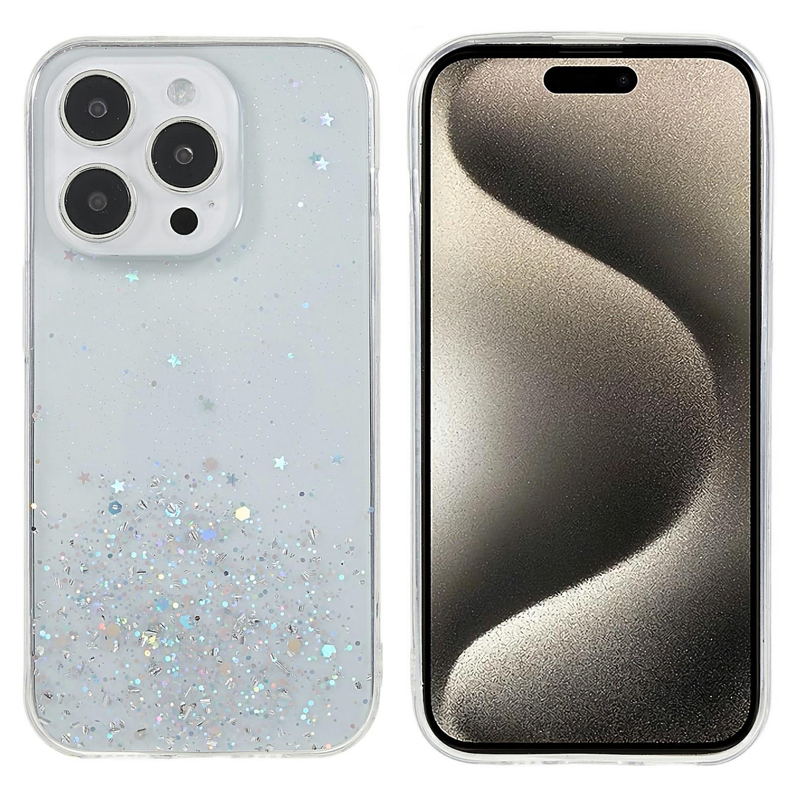 

For iPhone 16 Pro Case Starry Sky Sparkle Epoxy Anti-Drop TPU Phone Cover White