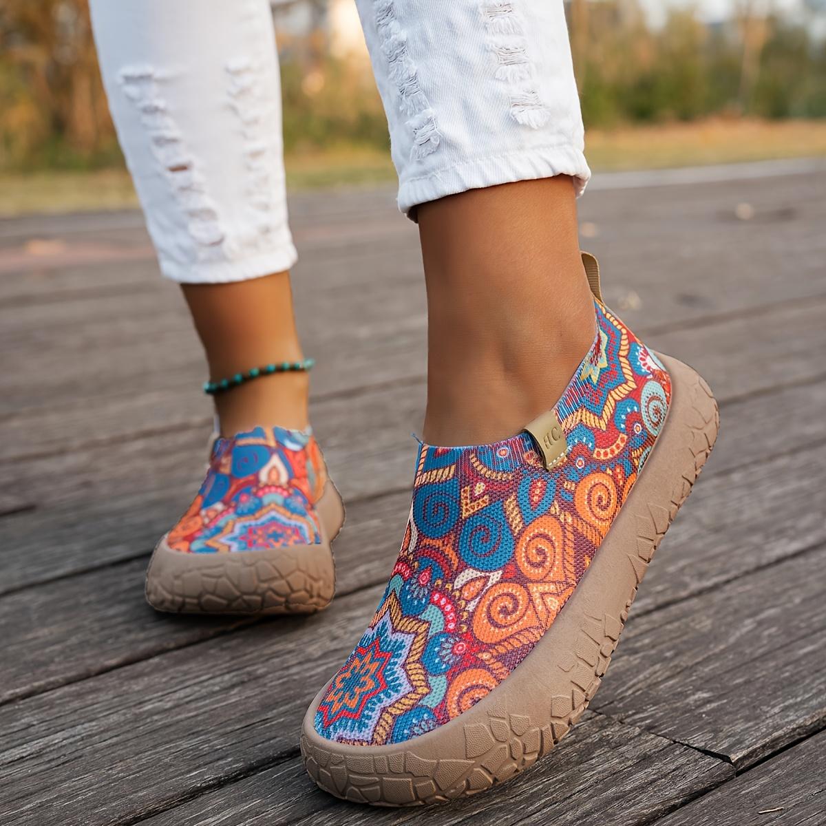 Damen Freizeit-Sneaker Frühling und Sommer Strick-Obermaterial Slip-On Design, Paare Sneaker 36 blau