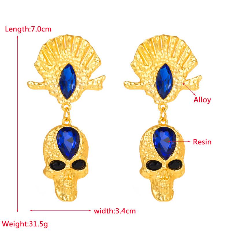 Women Retro Drop Earrings Titanium Steel Alloy Pendant Earrings Acrylic Crystal Skull Head Geometric Ear Ornaments