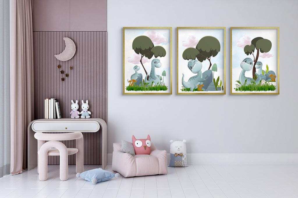 Plakaty dla dzieci zestaw pastelowe dinozaury do pokoju dziecięcego 30x40
