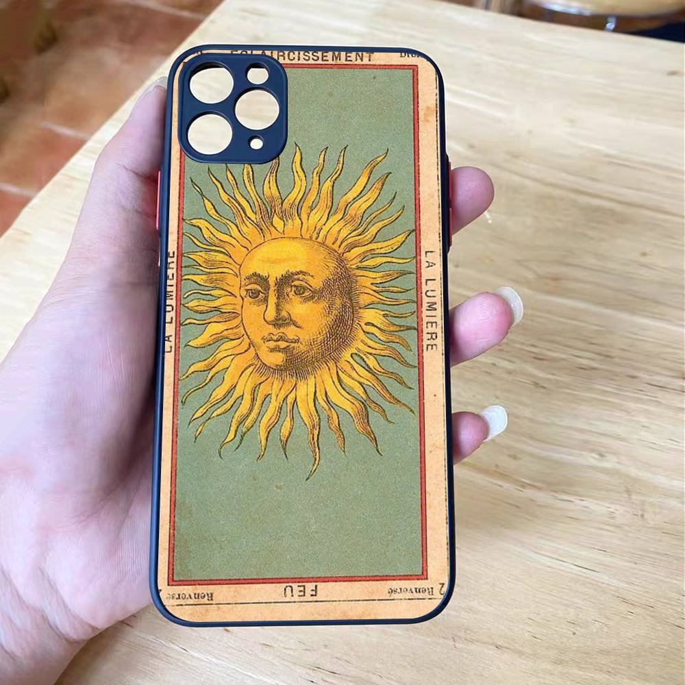 Retro Tarot Sun Moon Stars frosted Shockproof For iPhone 16 15 11 12 13 14 Pro Max X XSMAX Mini Phone Case
