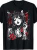 Anime Cyberpunk City T Shirt Gothic Roses Japanese Vintage Graphic Tee
