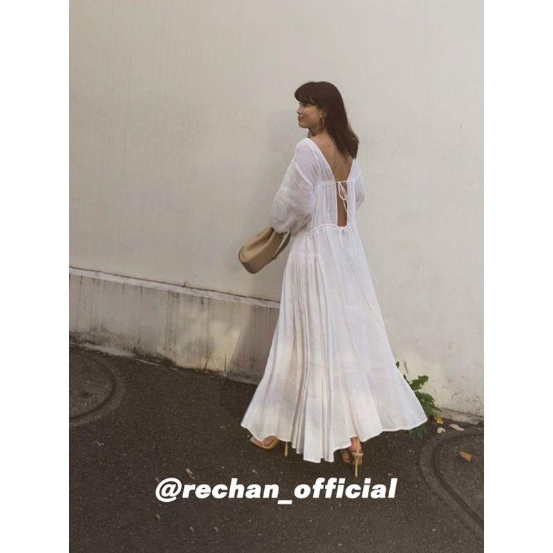 

Super Fairy Seaside Vacation Style Classy 100% Ramie Long Sleeves Dress French Style Temperament White Loose Long Dress White F/single code