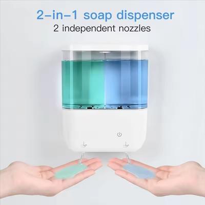 500ML*2 Podwójna głowica 2-w-1 Elektryczny inteligentny na podczerwień automatyczny dozownik mydła montowany na ścianie do kuchni, łazienki, toalety