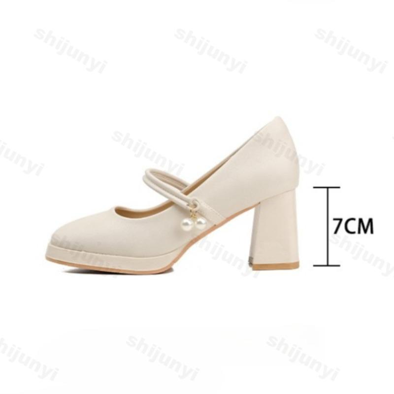 Woman Pumps Spring New Fashion Square Toe Waterproof Platform Chunky Heel Mary Jane Shoes French Style Elegant Versatile Heels