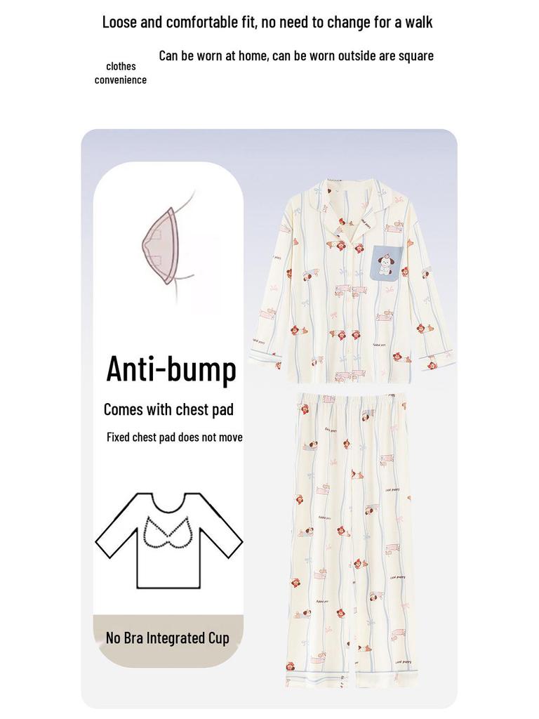 Conjunto de Cardigan de Pijama de Algodão de Manga Longa Plus Size para Mulheres Outono/Inverno 2025
