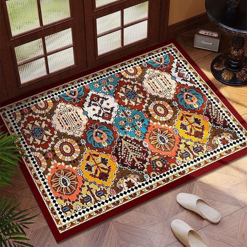 Vintage Floral Pattern Door Mat with Retro Geometric Designs Floor Mat for Home Entrance Decor Adding Classic Charm