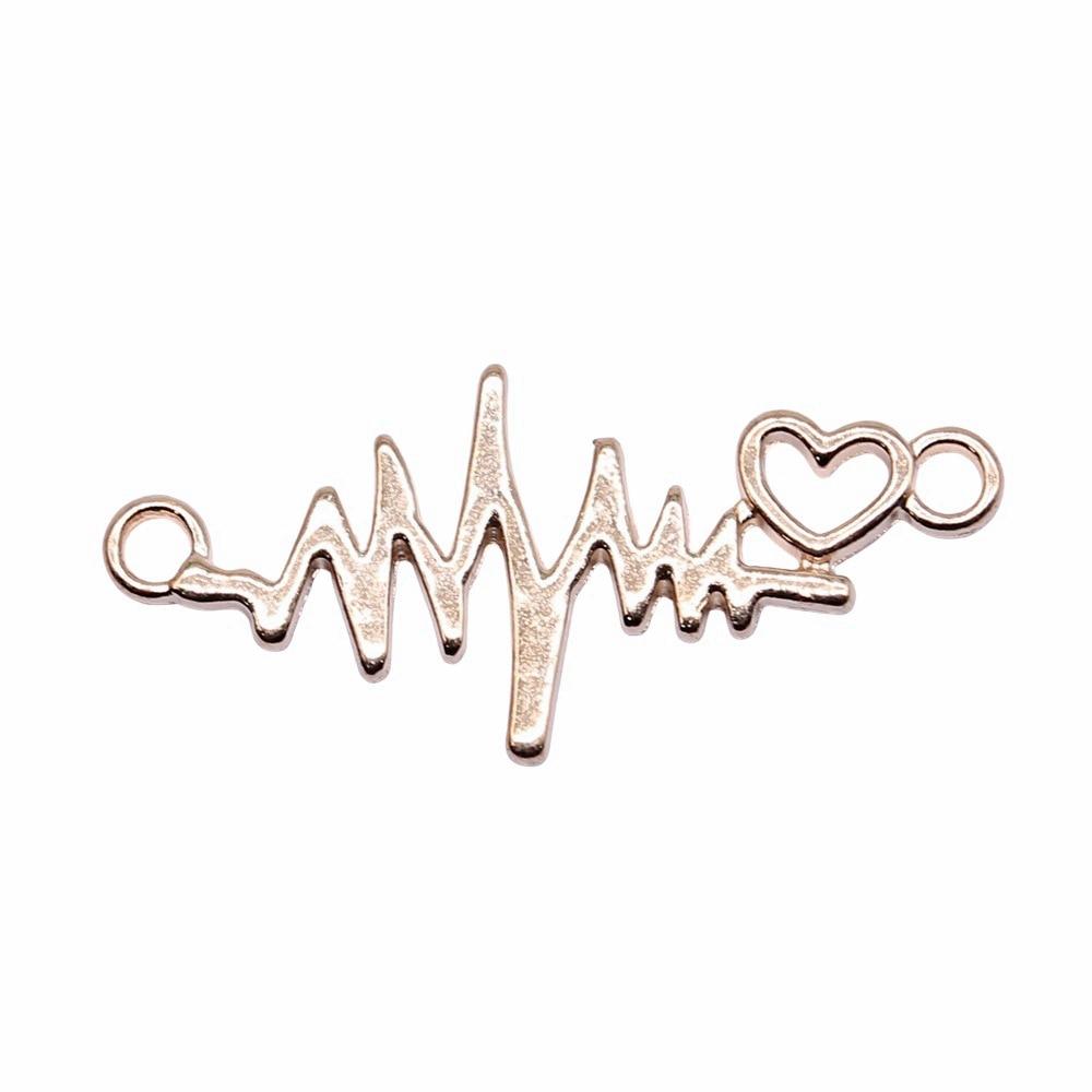 

20шт Сердце Ecg Разъем Charms Charms Kc Золотой цвет Цинковый сплав 31X14mm