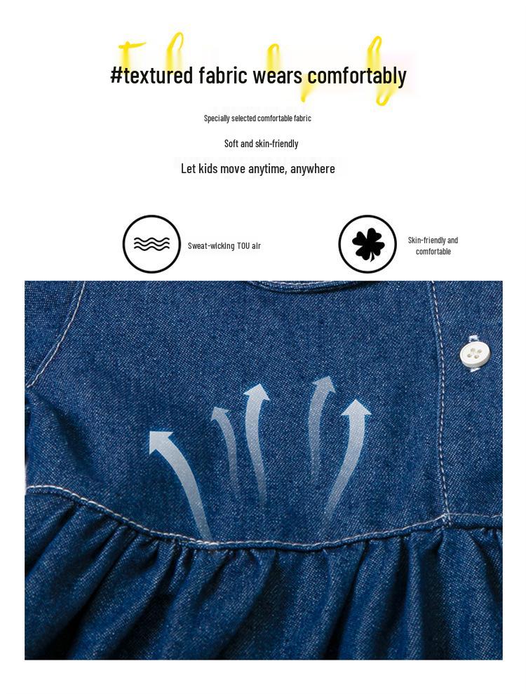 2025 Girls' Stylish Denim Two-Piece Dress Set for Spring/Autumn