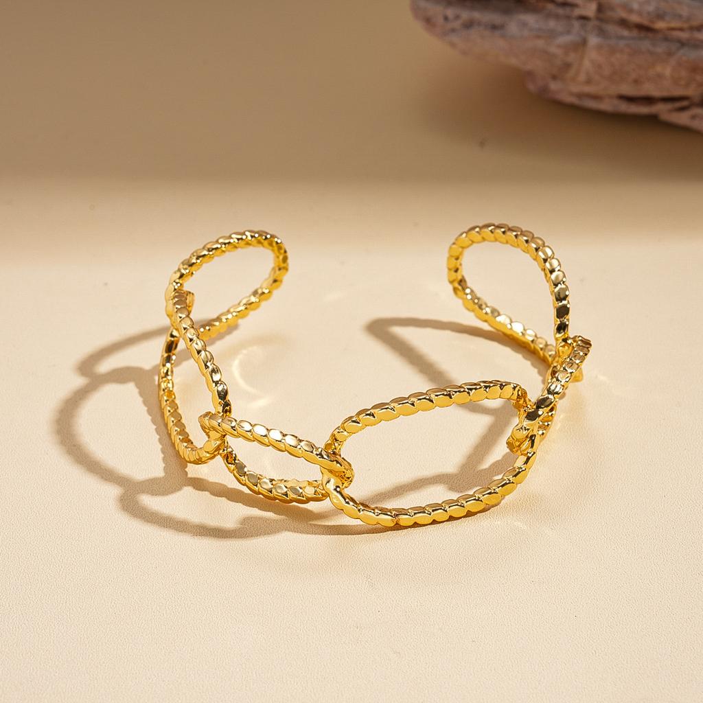 18K real gold electroplated metal feeling oval texture open bracelet bracelet bracelet