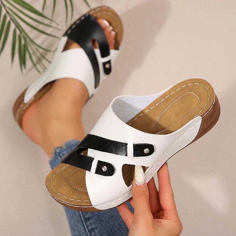 Fashion New Summer Beach Fashion Wedge Sandals for Women Mix Color PU Leather Platform Slippers Woman Comfort Non Slip Outdoor Slippers